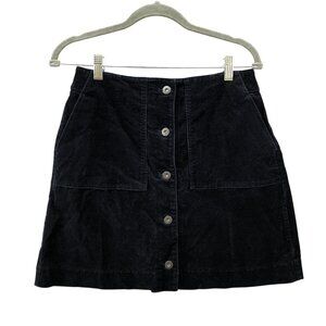Uniqlo Corduroy Mini Skirt Size 6 Black Front Button A-Line